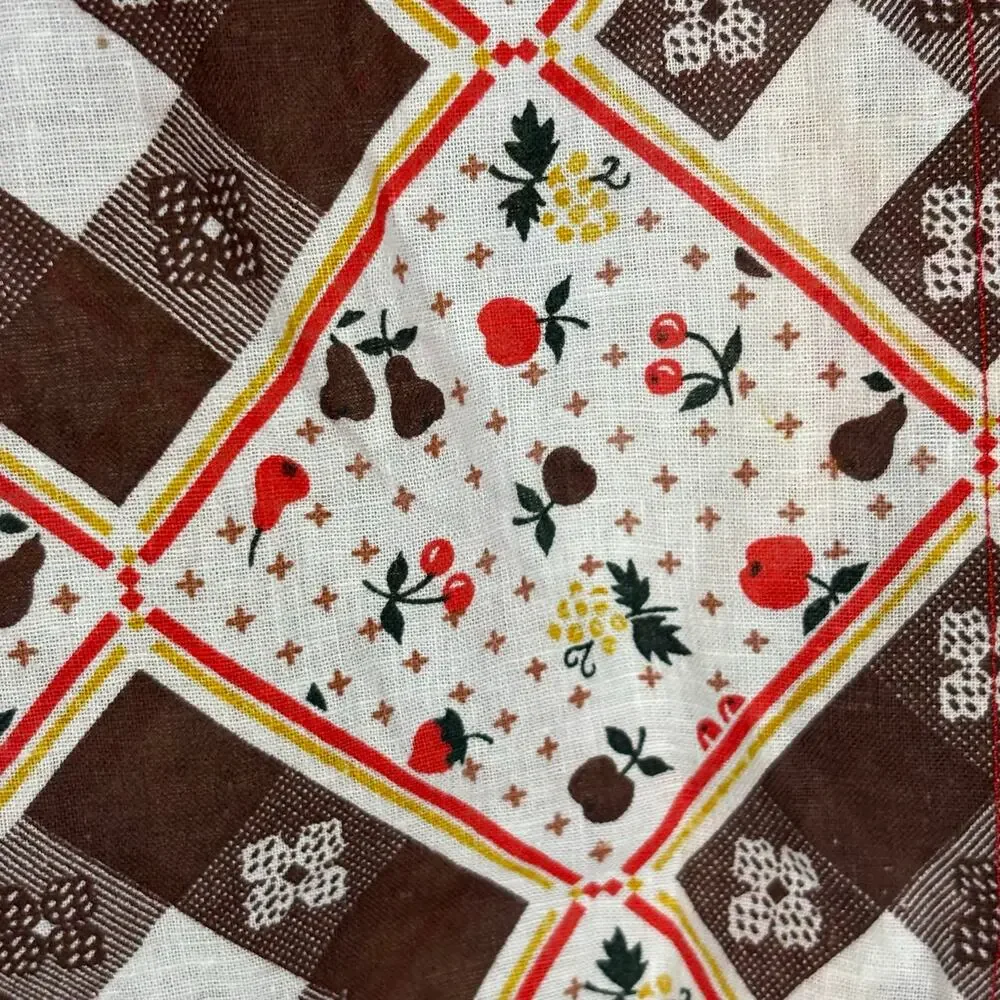 Brown White Fruit Apron Vintage Large Pockets Handmade Picnic Small Child Size